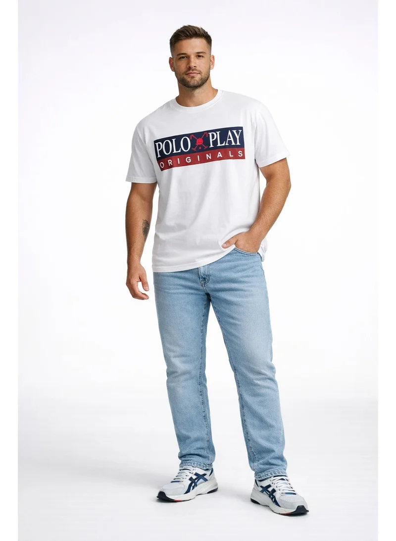 لعب البولو تيشيرت رجالي مطبوع أبيض